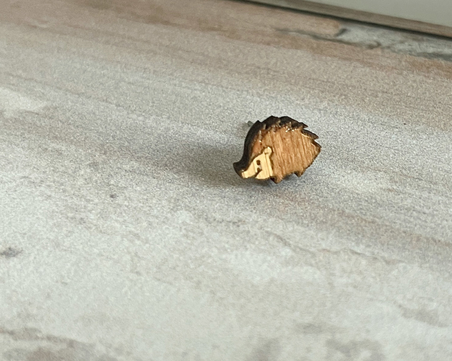 Adorable Tiny Hedgehog Stud Earrings – Handmade Wooden Jewelry