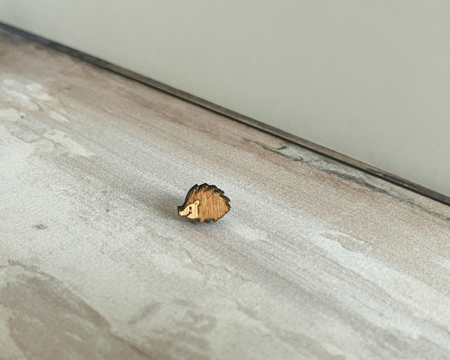 Adorable Tiny Hedgehog Stud Earrings – Handmade Wooden Jewelry