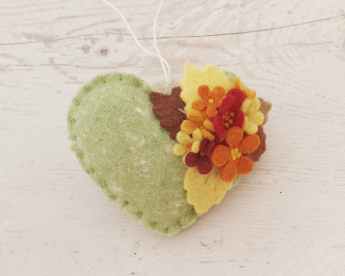 Fall flowers heart ornament - felt home decoration