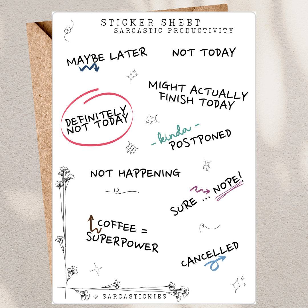 Sarcastic productivity sticker sheet - style 2