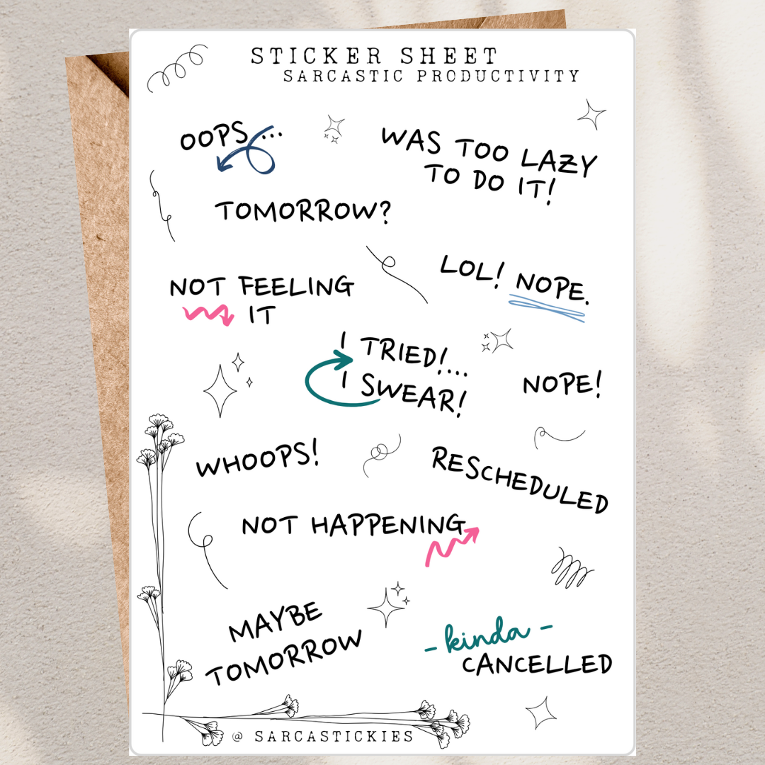 Sarcastic productivity sticker sheet - style 3