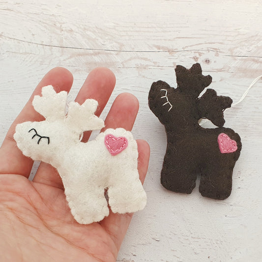 Felt reindeer ornament, red nose deer